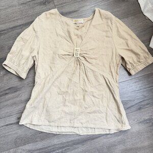 Michael Kors Linen Blend Short Sleeve Blouse Large